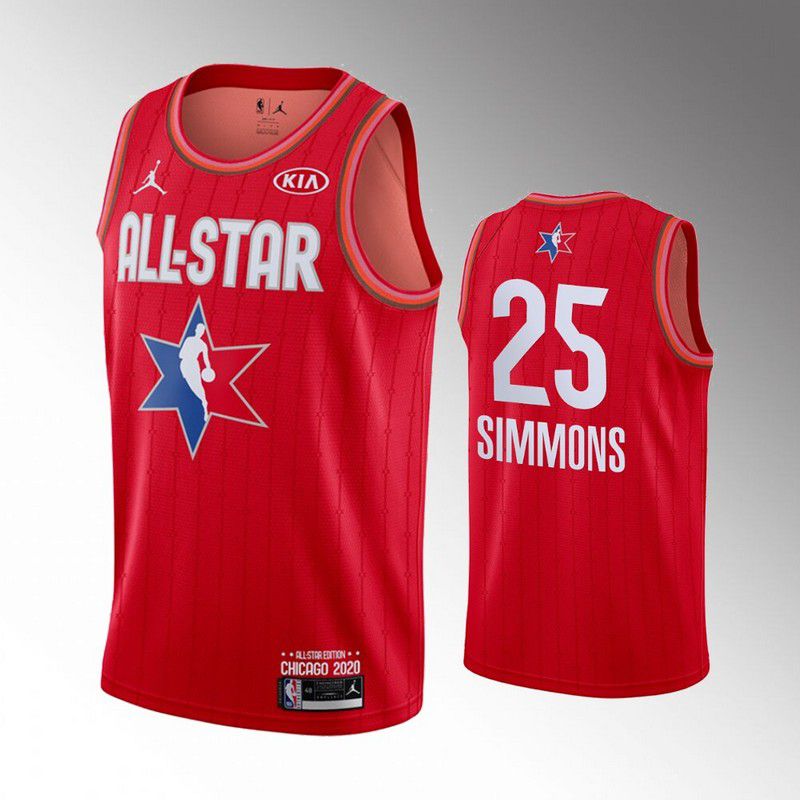 Men Philadelphia 76ers #25 Simmons Red 2020 All Star NBA Jerseys